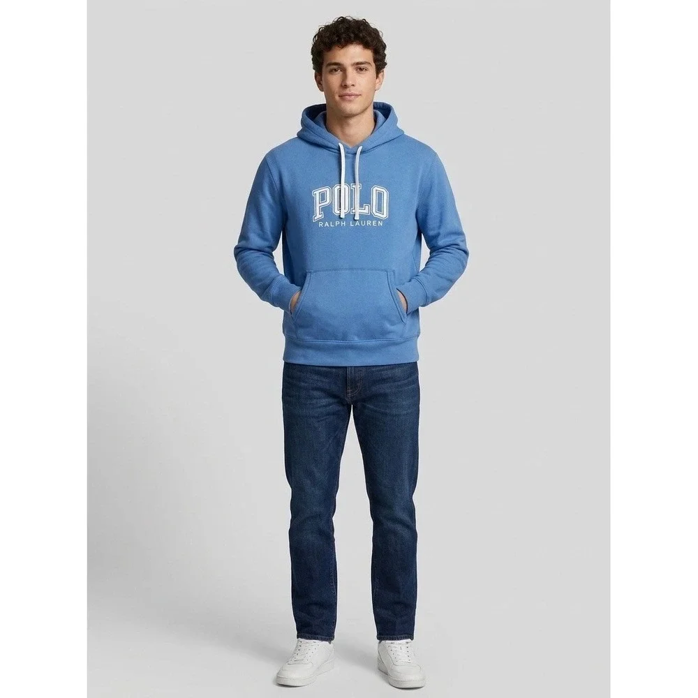 Polo Ralph Lauren Mens Blue Spellout Fleece Hoodie Sweatshirt Size Medium